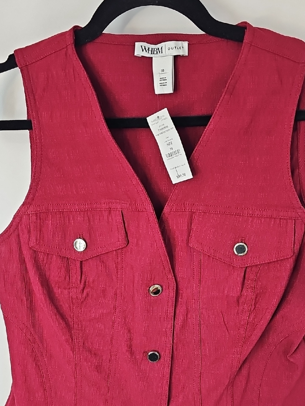 WHBM Outlet Sz:10 Maroon Stretch Vest w Gold Buttons 2 Front Pockets - Picture 4 of 10